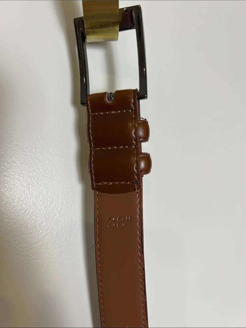 Men's Brown Leather Belt with Polished Gunmetal Buckle